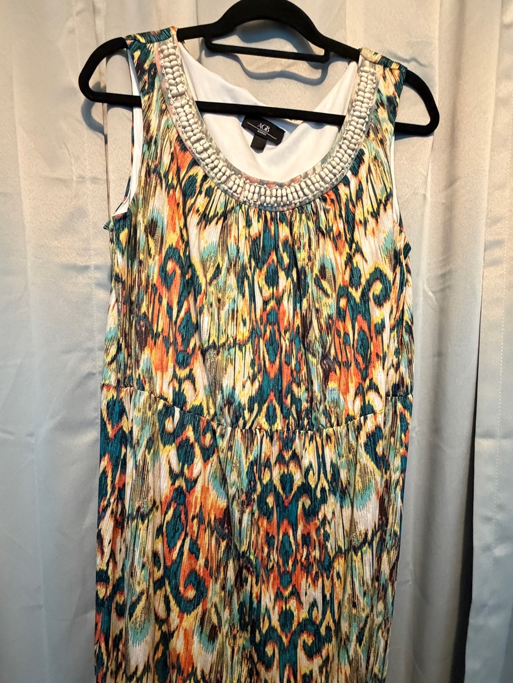 *FREE with Purchase* AGB Teal Orange Multicolor Beaded-Neck Maxi Dress